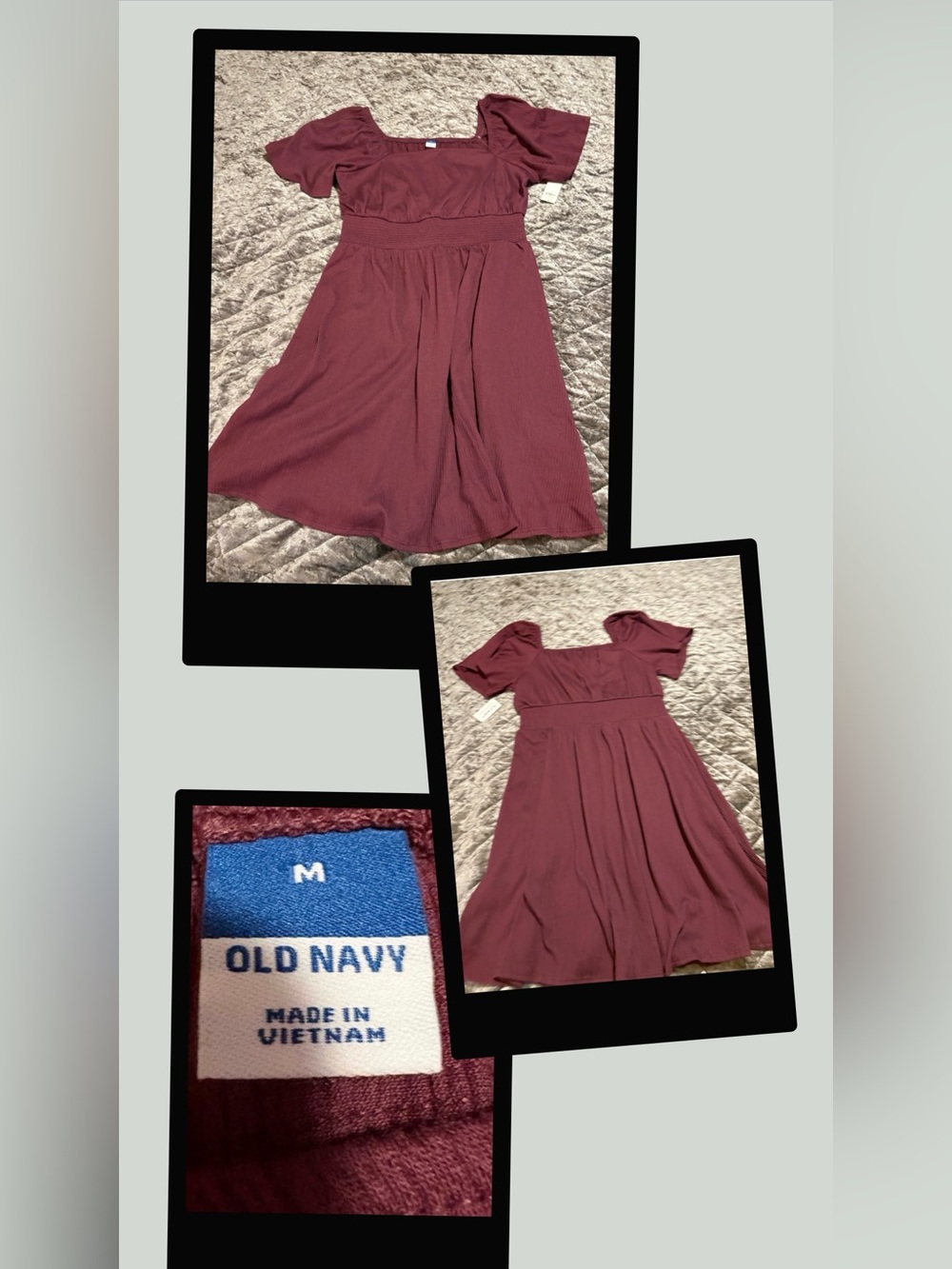 NWT Old Navy Burgundy Square-Neck Smocked Waist Mini Dress #1373